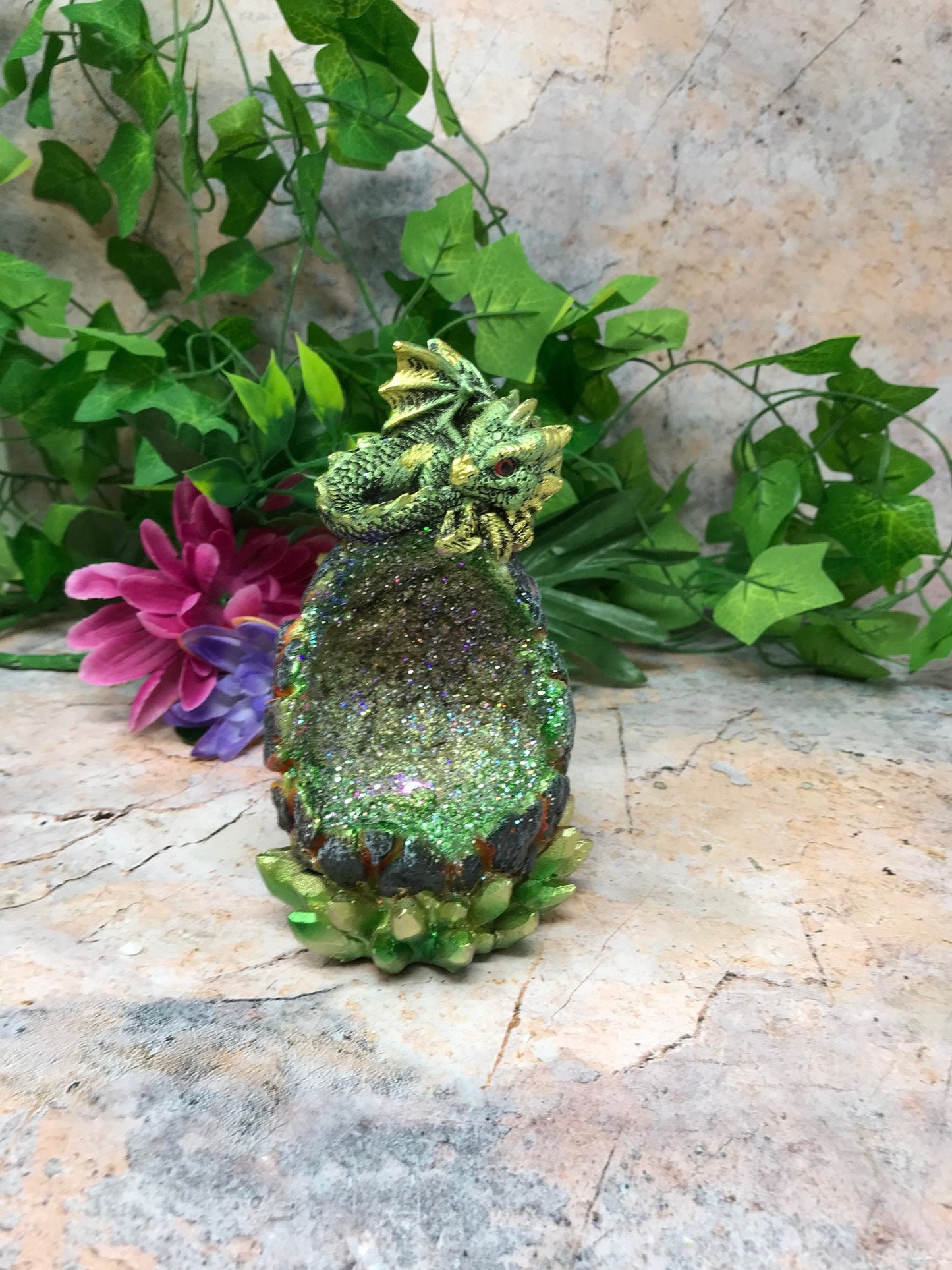 Green Dragon Guardian of Geode Sculpture Statue Ornament with LED Light Dragons Collection-Osiris Craftworks