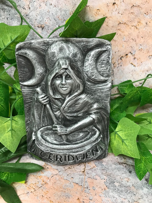 Cerridwen Welsh Goddess with the Cauldron Silver Coloured Wall Plaque Pagan Wiccan Sculpture Ornament-Osiris Craftworks