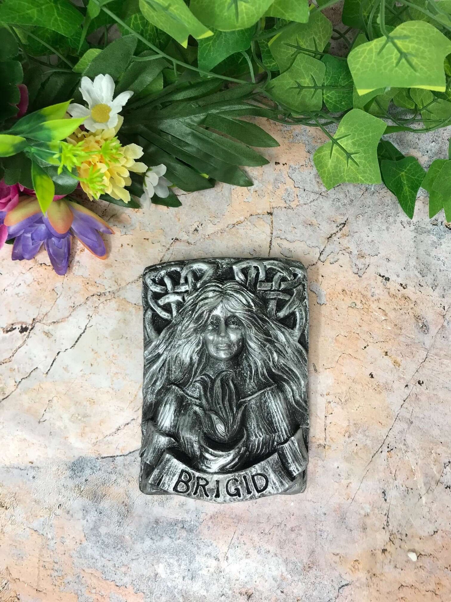 Brigid with the Cauldron Silver Coloured Brighid Wall Plaque Pagan Wiccan Sculpture Ornament-Osiris Craftworks