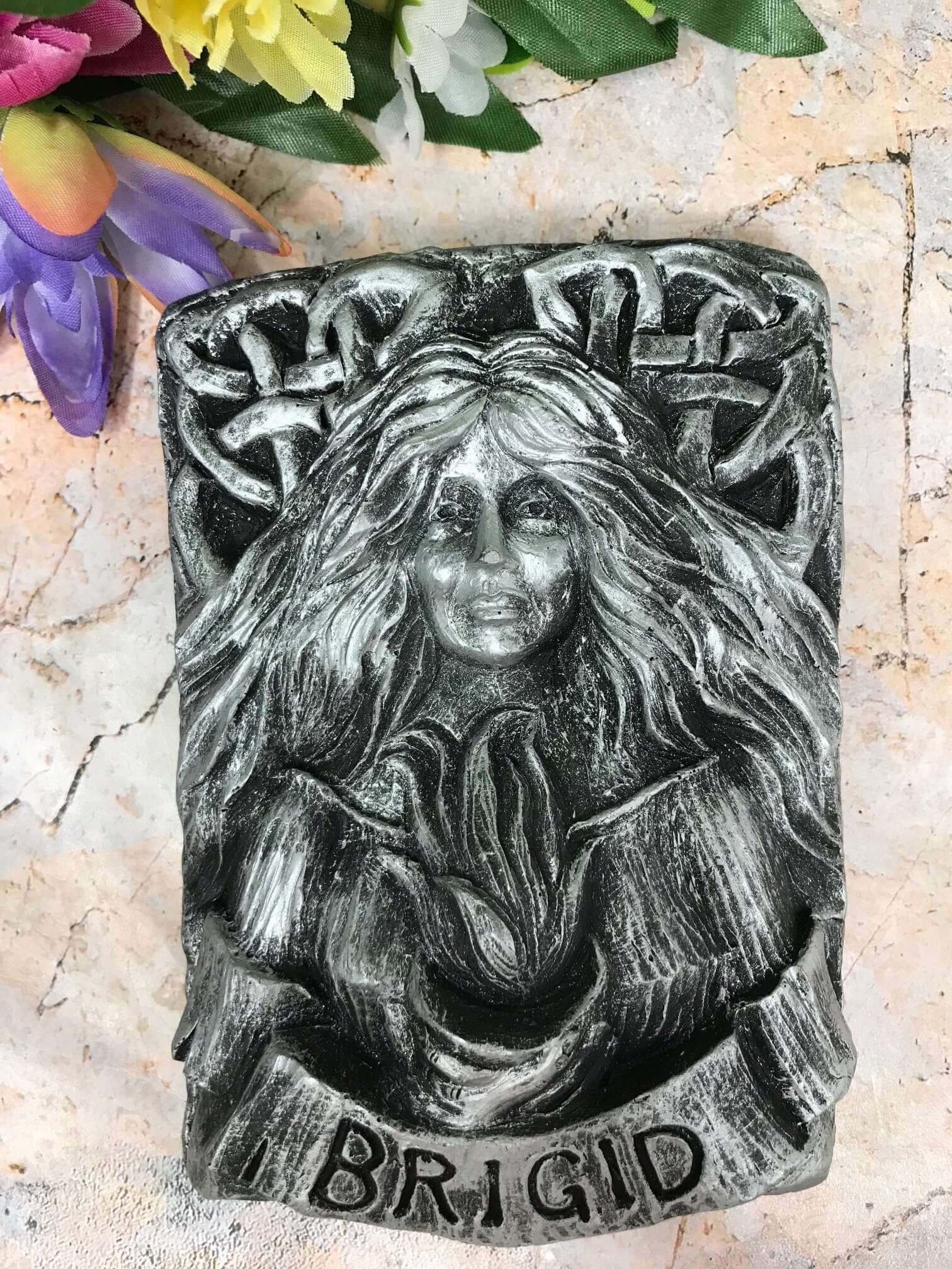 Brigid with the Cauldron Silver Coloured Brighid Wall Plaque Pagan Wiccan Sculpture Ornament-Osiris Craftworks