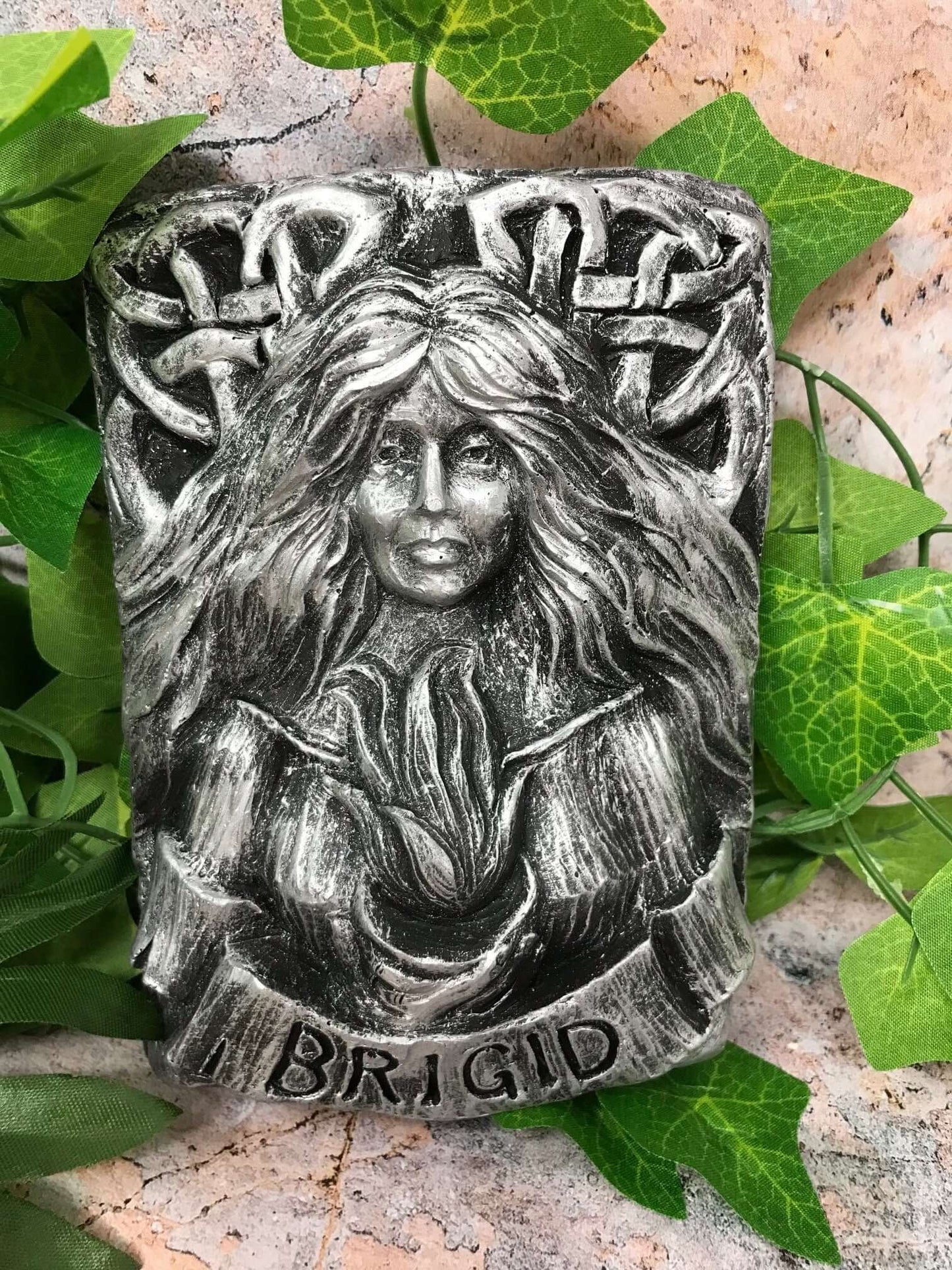 Brigid with the Cauldron Silver Coloured Brighid Wall Plaque Pagan Wiccan Sculpture Ornament-Osiris Craftworks