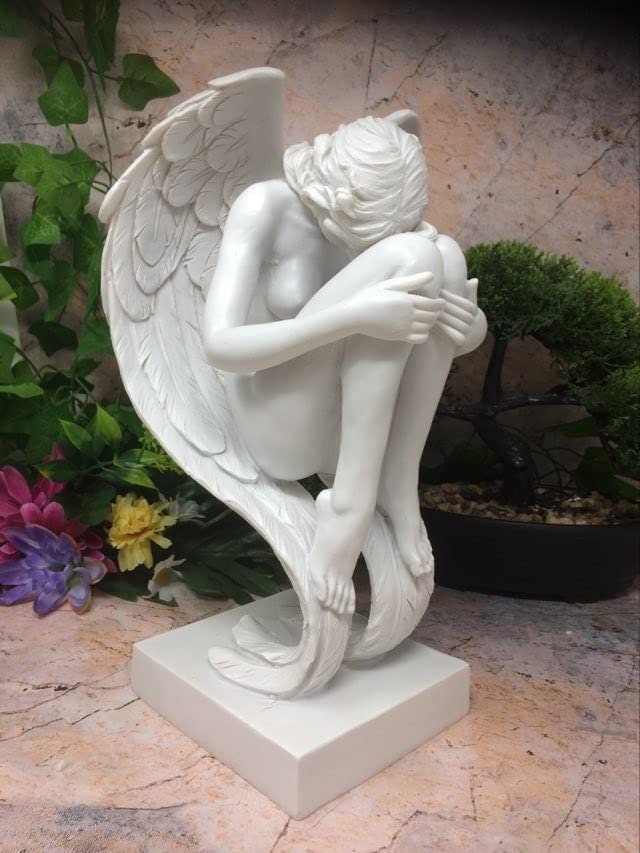 Contemplative Angel Praying Sculpture Garden Ornament, Serene Memorial Graveside Decor, Angelic Figurine, Peaceful Contemplation Statue-Osiris Craftworks