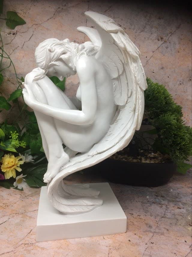 Contemplative Angel Praying Sculpture Garden Ornament, Serene Memorial Graveside Decor, Angelic Figurine, Peaceful Contemplation Statue-Osiris Craftworks