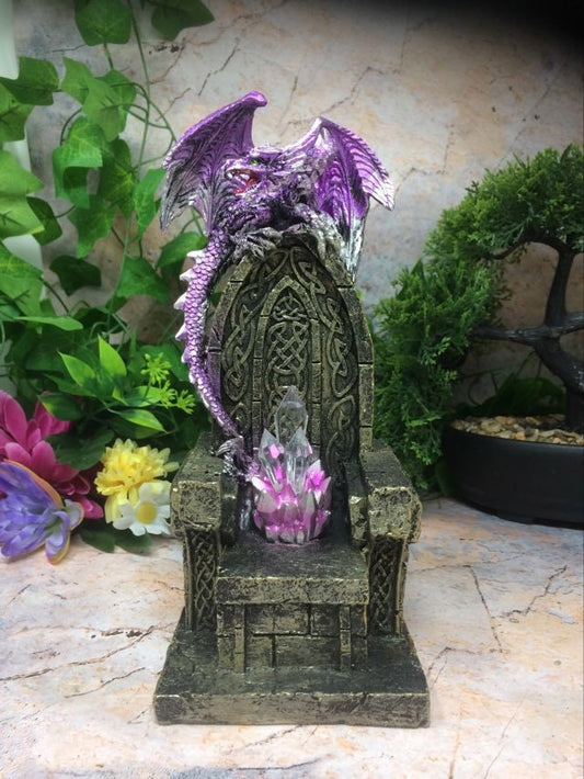 Dragon Guarding Crystal Cavern Purple Colour Changing LED Light Up Geode Rock Lamp Crystal Fantasy Hand Made from Quality Designer Resin-Osiris Craftworks