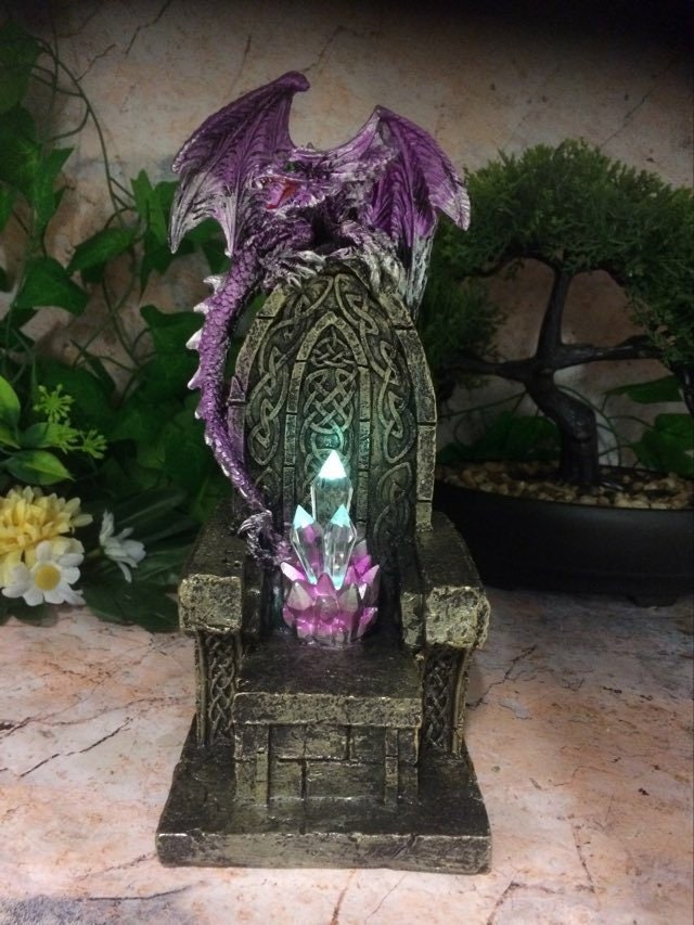 Dragon Guarding Crystal Cavern Purple Colour Changing LED Light Up Geode Rock Lamp Crystal Fantasy Hand Made from Quality Designer Resin-Osiris Craftworks