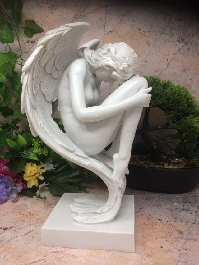 Contemplative Angel Praying Sculpture Garden Ornament, Serene Memorial Graveside Decor, Angelic Figurine, Peaceful Contemplation Statue-Osiris Craftworks