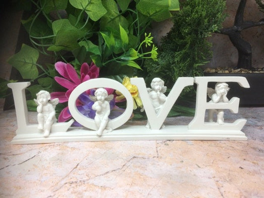 Cherub LOVE Lettering Statue | Angelic Resin Home Decor | Romantic Mantlepiece Accent | Boxed Cherubim Display | Valentine's Day Gift-Osiris Craftworks