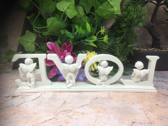 Cherub LOVE Lettering Statue | Angelic Resin Home Decor | Romantic Mantlepiece Accent | Boxed Cherubim Display | Valentine's Day Gift-Osiris Craftworks