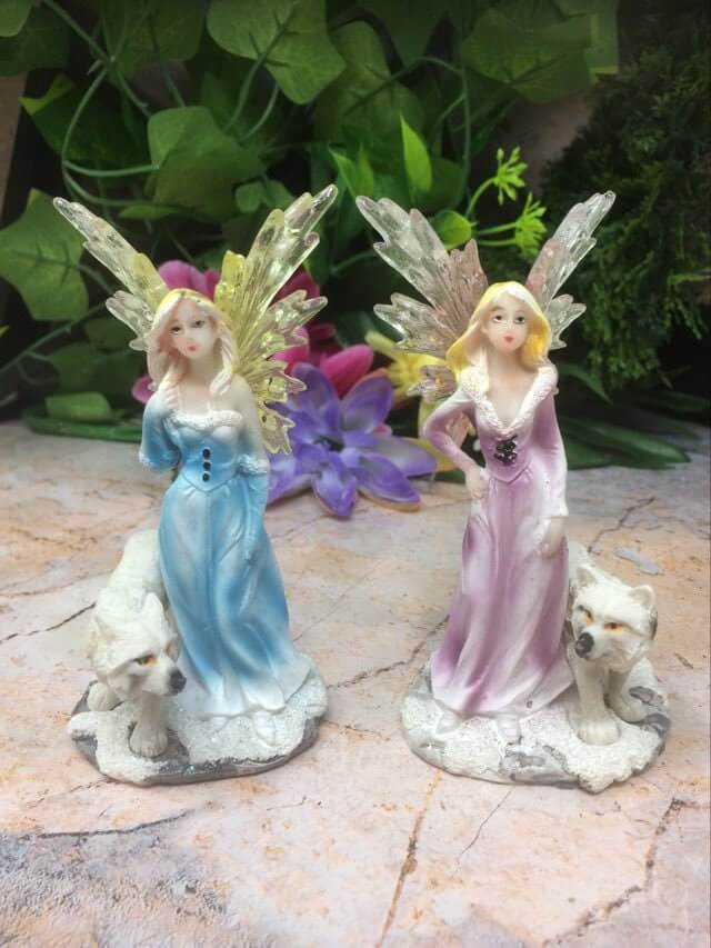 Pair of Whimsical Fairy and Wolf Statue: Delicate Fantasy Figure for Fairytale-Themed Room!-Osiris Craftworks