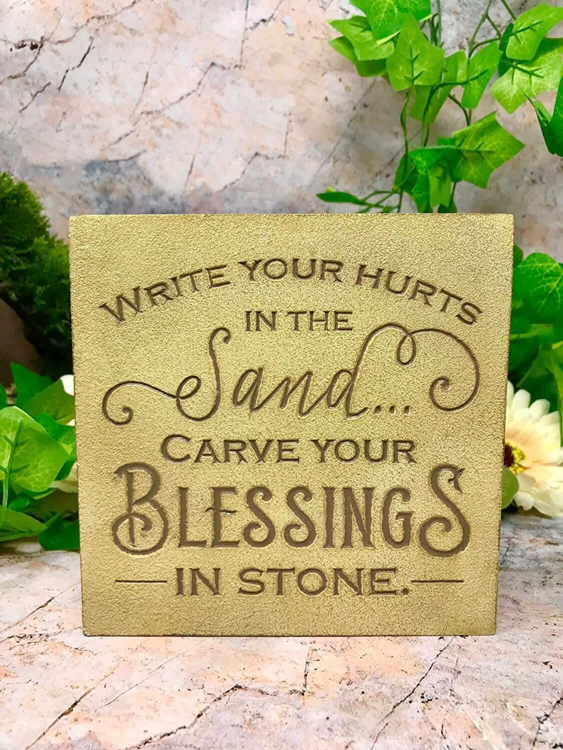 Freestanding Motivational Resin Plaque Write Your Hurts in the Sand Plaque Carve Your Blessings in Stone Inspiring Decor-Osiris Craftworks