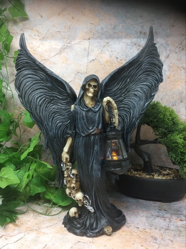 Haunted Grim Reaper: Angel of Death Spooky Sculpture with LED Light for Halloween Horror Ambiance-Osiris Craftworks