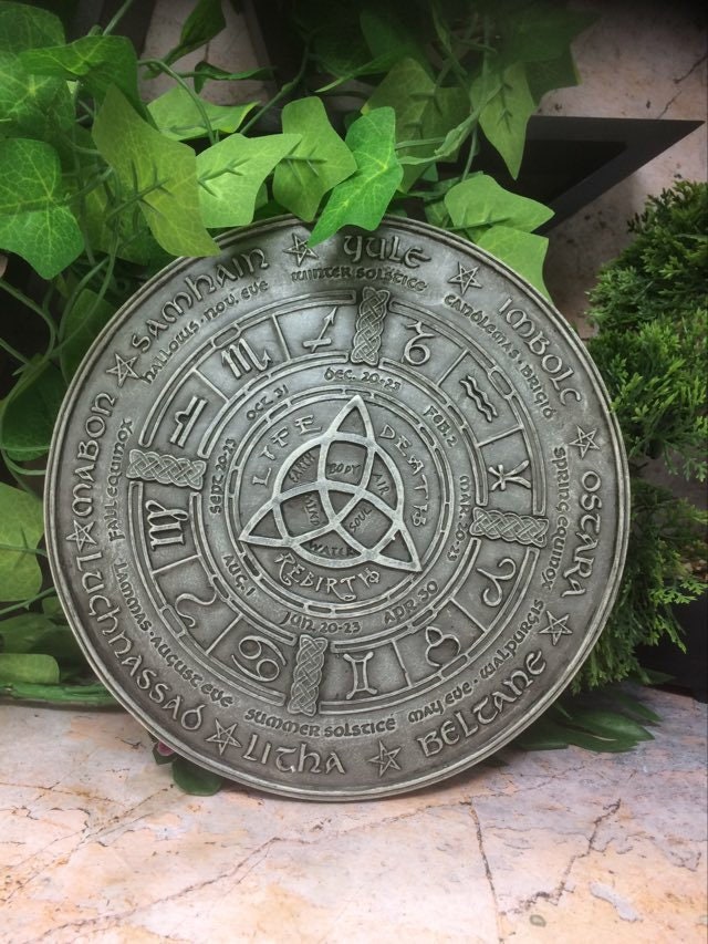 Wiccan Wheel of the Year Calendar - Resin Wall Plaque - Pagan Altar Decor - Life, Death, Rebirth Symbolism - 19.5cm-Osiris Craftworks