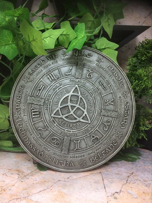 Wiccan Wheel of the Year Calendar - Resin Wall Plaque - Pagan Altar Decor - Life, Death, Rebirth Symbolism - 19.5cm-Osiris Craftworks