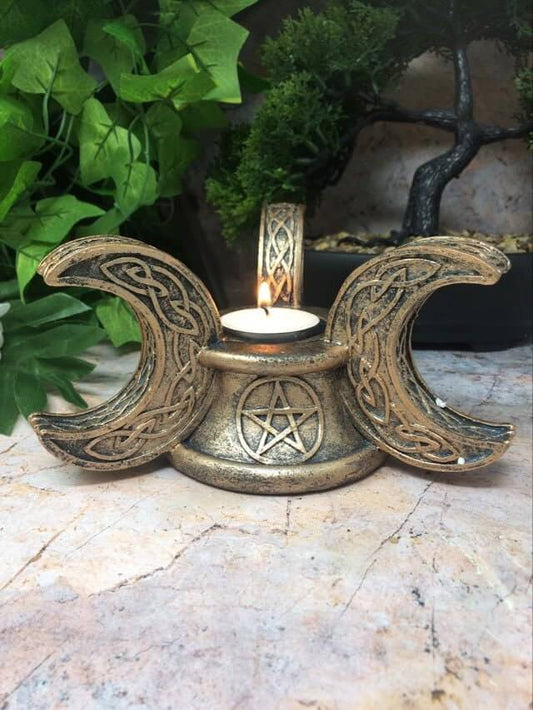 Celtic Pentagram Candle Holder Pagan Altar Decor Ornament Antique Copper Finish-Osiris Craftworks