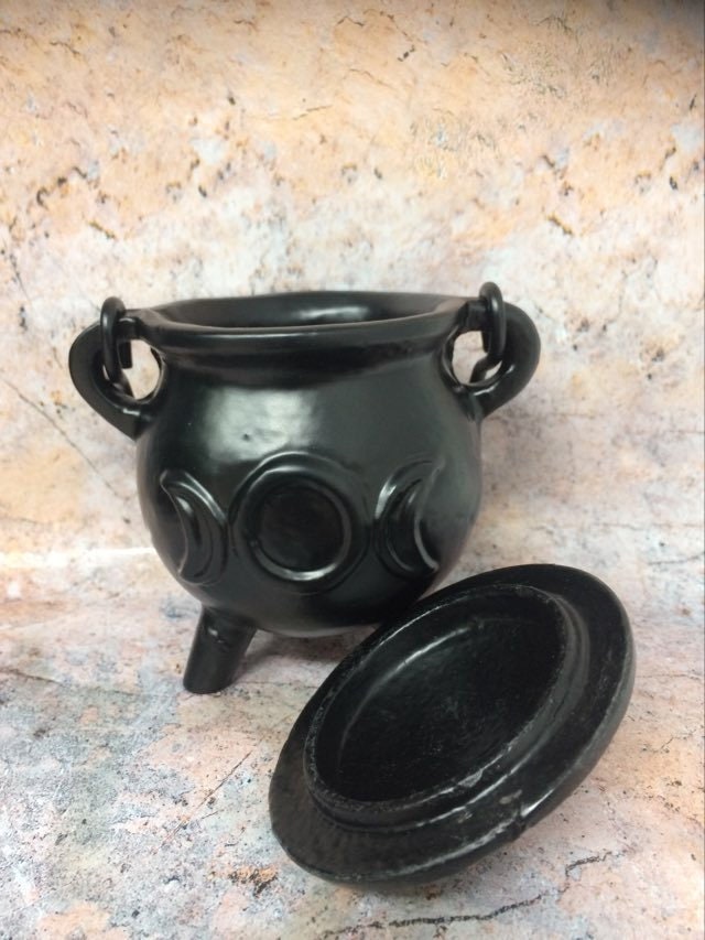 Cast Iron Cauldron Triple Moon Goddess Wiccan Supplies Pagan Gift Altar Pentacle Spellcast Potions-Osiris Craftworks