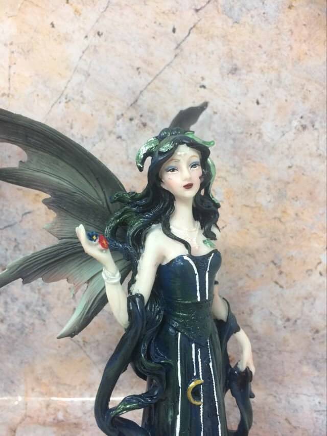 Mystic Midnight Fairy Figurine, Enchanted Fantasy Faerie Statue, Mythical Creature Decor, Starry Night Sorceress, Ethereal Home Ornament-Osiris Craftworks