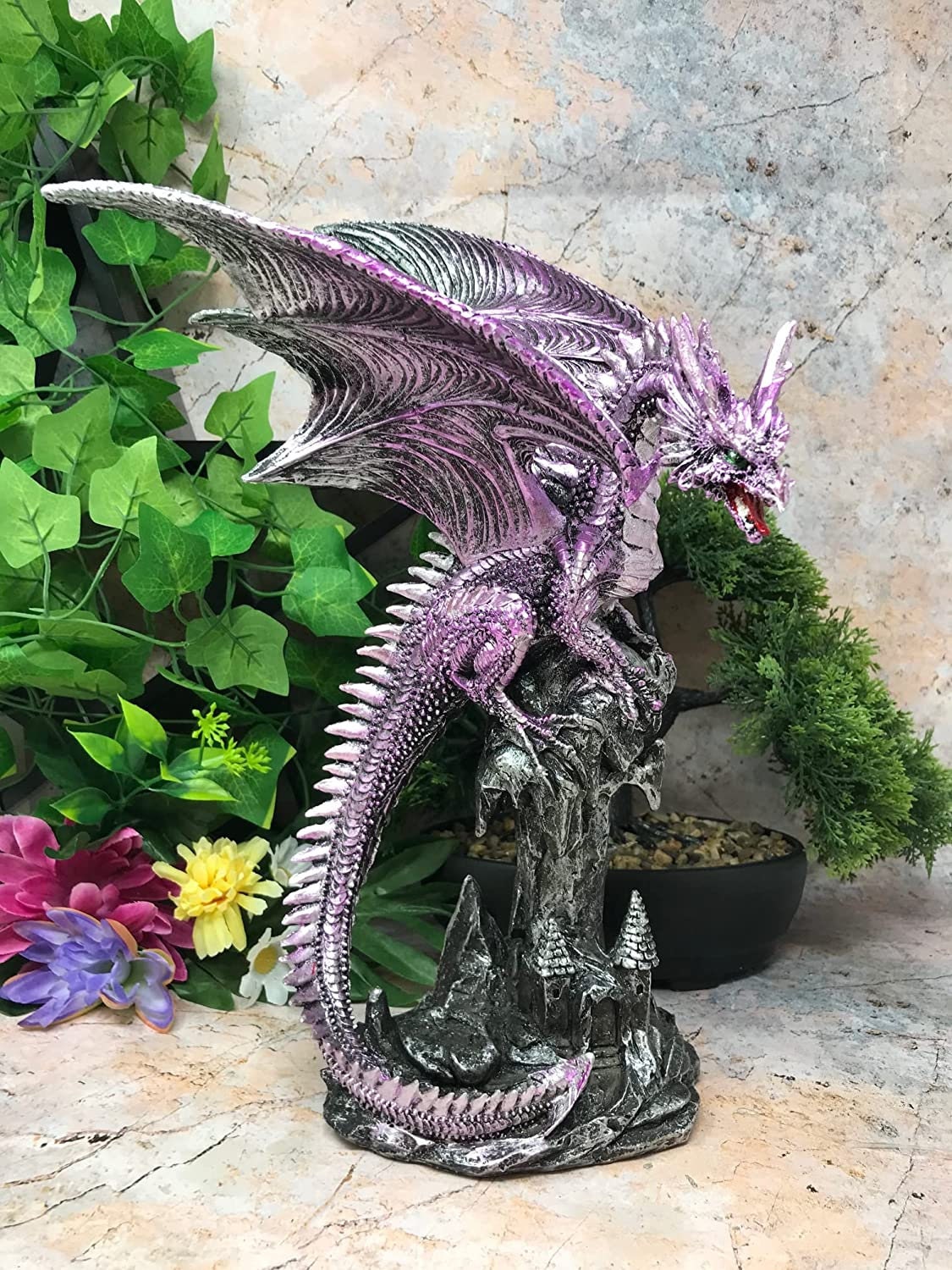 Majestic Purple Dragon Statue, Mythical Dragon Collectible, Enchanted Gothic Creature Decor, Fantasy Sculpture Ornament, Unique Gift-Osiris Craftworks