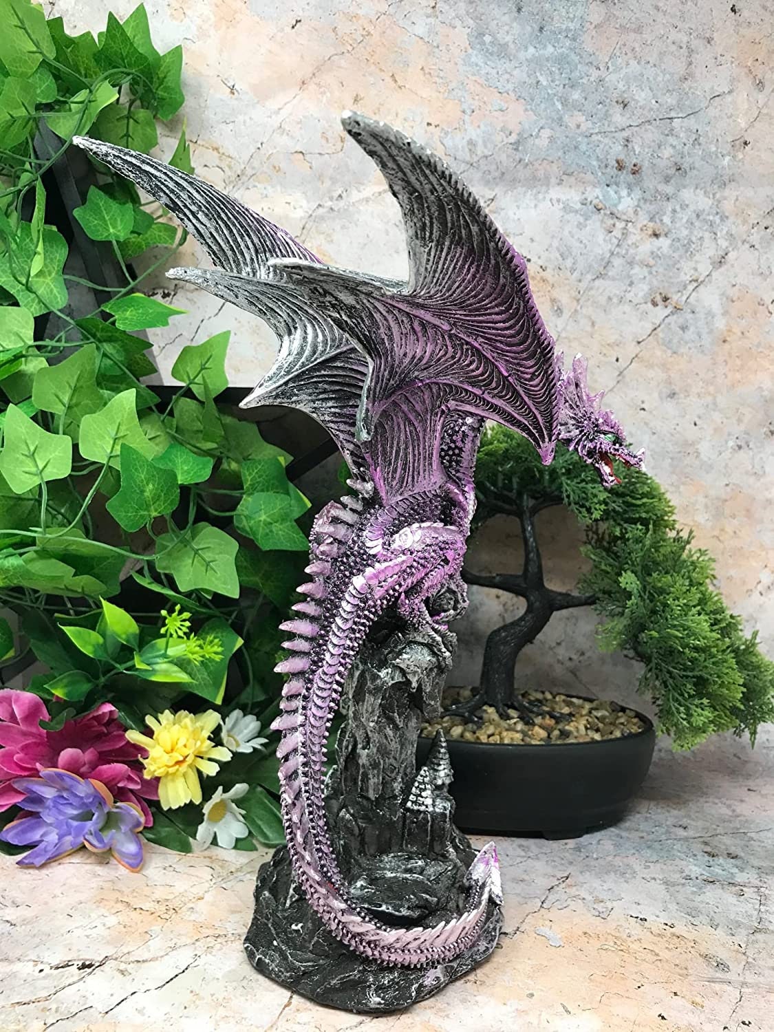 Majestic Purple Dragon Statue, Mythical Dragon Collectible, Enchanted Gothic Creature Decor, Fantasy Sculpture Ornament, Unique Gift-Osiris Craftworks