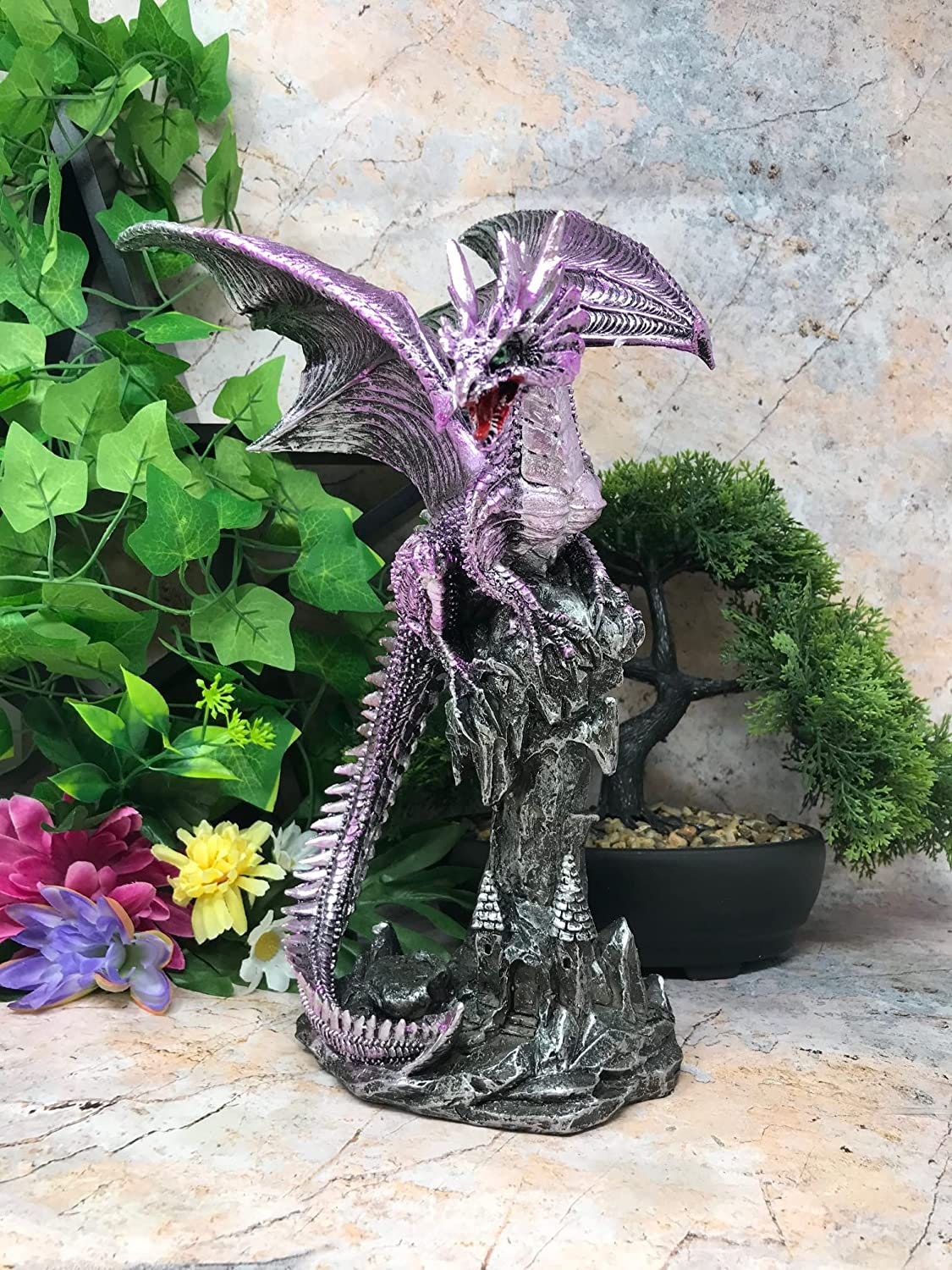 Majestic Purple Dragon Statue, Mythical Dragon Collectible, Enchanted Gothic Creature Decor, Fantasy Sculpture Ornament, Unique Gift-Osiris Craftworks