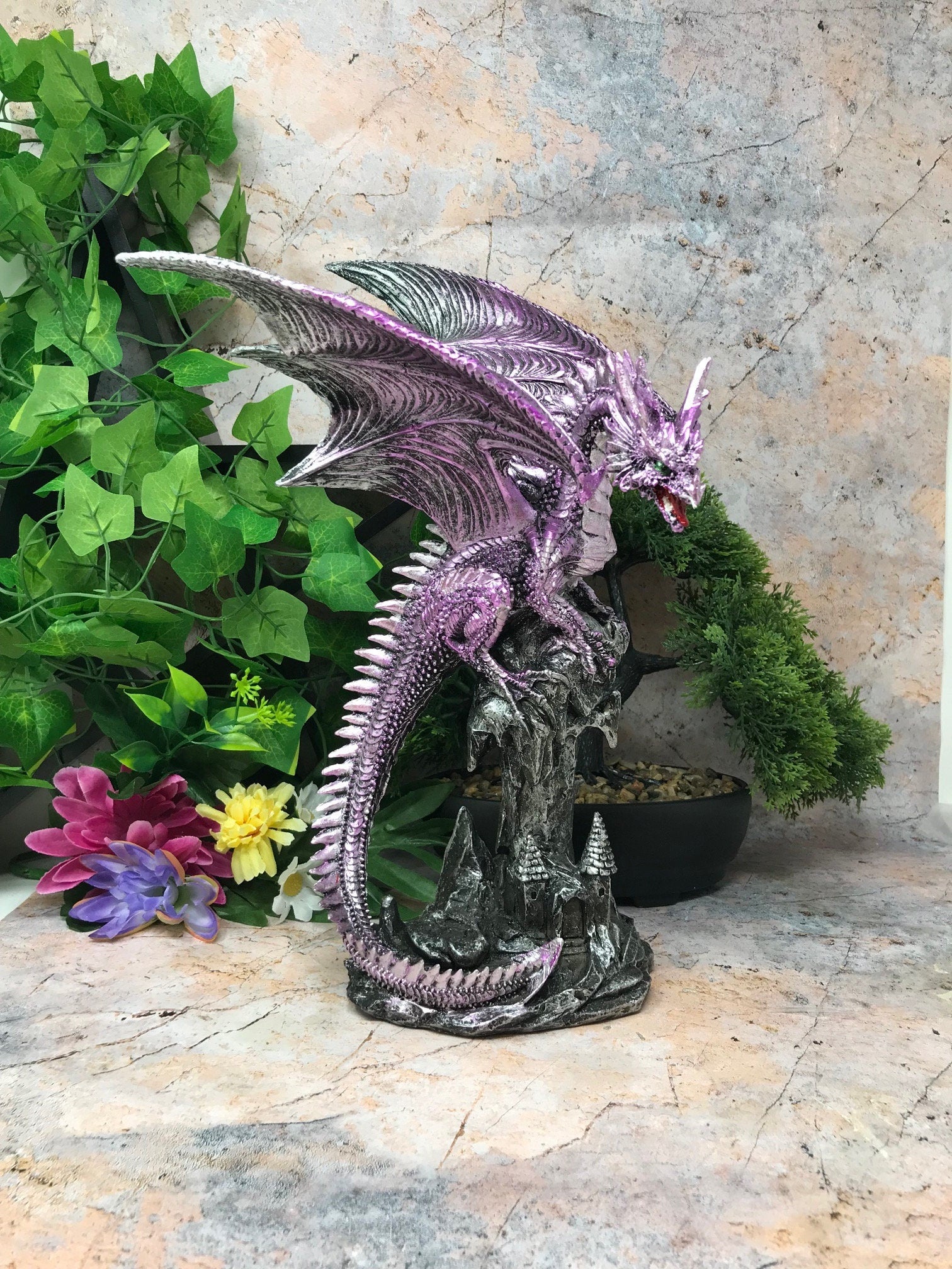 Majestic Purple Dragon Statue, Mythical Dragon Collectible, Enchanted Gothic Creature Decor, Fantasy Sculpture Ornament, Unique Gift-Osiris Craftworks