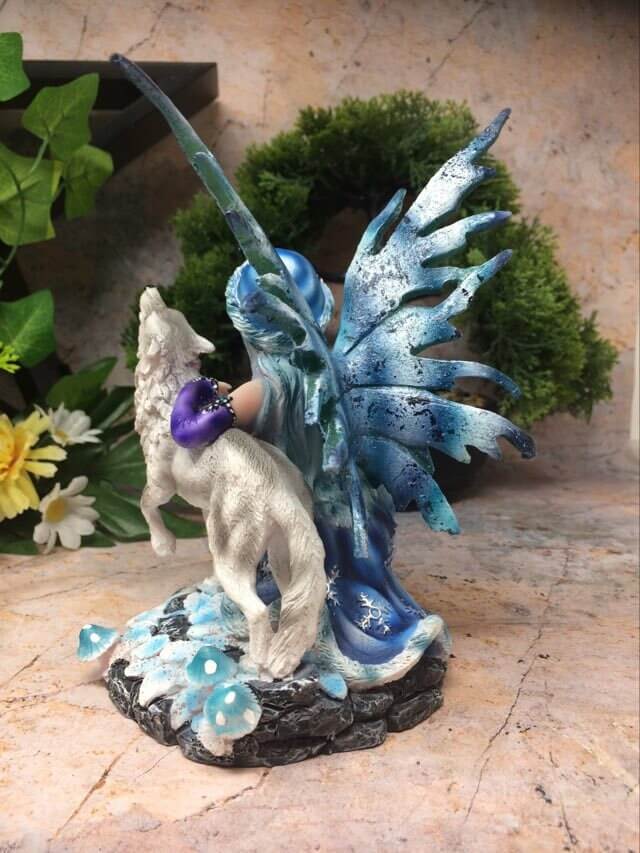 Winter Fairy with Howling Wolf Display Figurine Statue Ornament-Osiris Craftworks