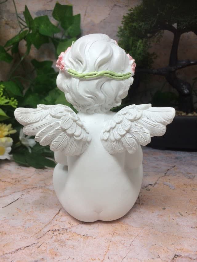 Cherubic Angel Figurine Embracing Pink Roses, Adorable Resin Cherub Statue, Angelic Home Decor, Floral Guardian Sculpture, Heartwarming Gift-Osiris Craftworks