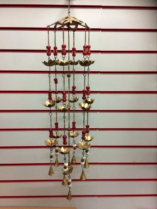 Large Wind Chime with Golden Lotus Flower and Bells Hanging Decor Mobile 82 cm-Osiris Craftworks