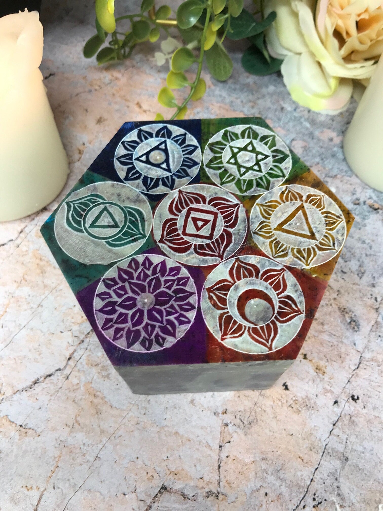 Graceful Soapstone Chakra Box Altar Decoration - Enhance Serenity with Reiki Healing Powers-Osiris Craftworks