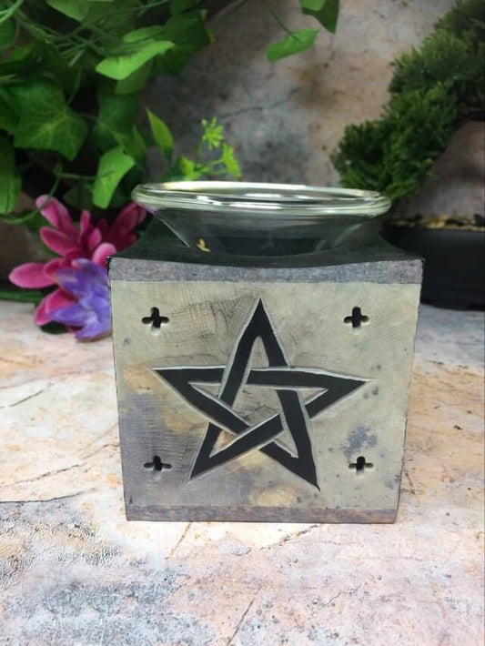 Soapstone Black Pentagram Oil Burner Aromatherapy Home Decoration Pagan Wicca Altar Space Clearing-Osiris Craftworks