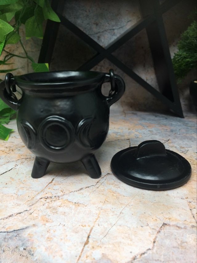 Cast Iron Cauldron Triple Moon Goddess Wiccan Supplies Pagan Gift Altar Pentacle Spellcast Potions-Osiris Craftworks