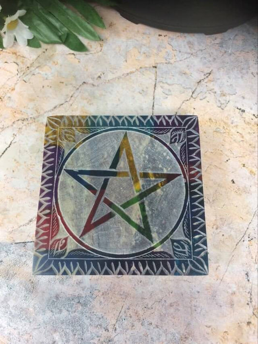 Soapstone Multicoloured Pentagram Goddess Pentagram Chakra Box Secret Altar Decoration Home Ornament-Osiris Craftworks