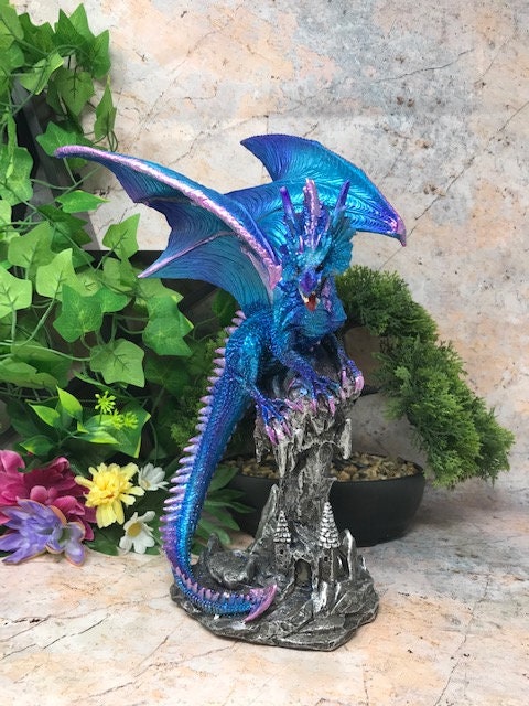 Mystische blaue Drachenfigur – handgefertigt aus Kaltgussharz – Fantasy-Dekor &amp; Sammlertraum