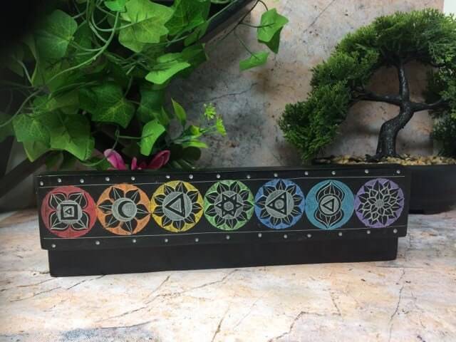 Soapstone Multicoloured Chakra Incense Box Secret Altar Decoration Home Ornament-Osiris Craftworks