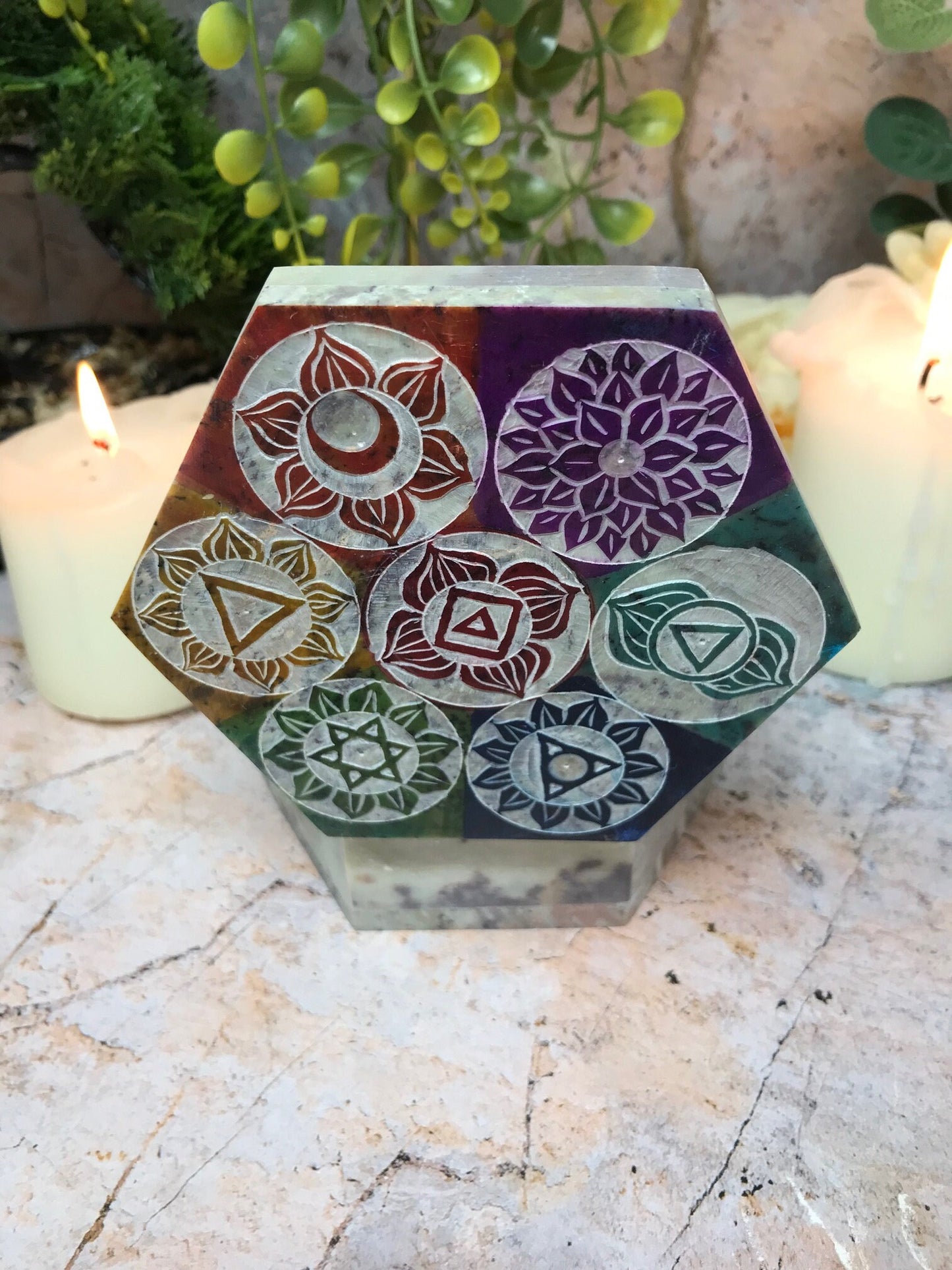 Graceful Soapstone Chakra Box Altar Decoration - Enhance Serenity with Reiki Healing Powers-Osiris Craftworks