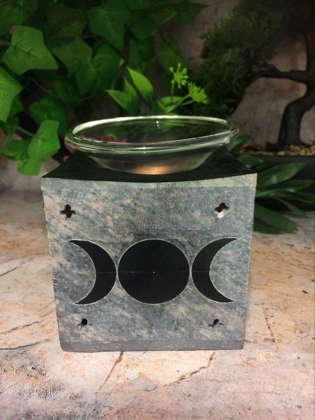 Soapstone Triple Moon Goddess Oil Burner Aromatherapy Home Decoration Pagan Wicca Altar Space Clearing-Osiris Craftworks