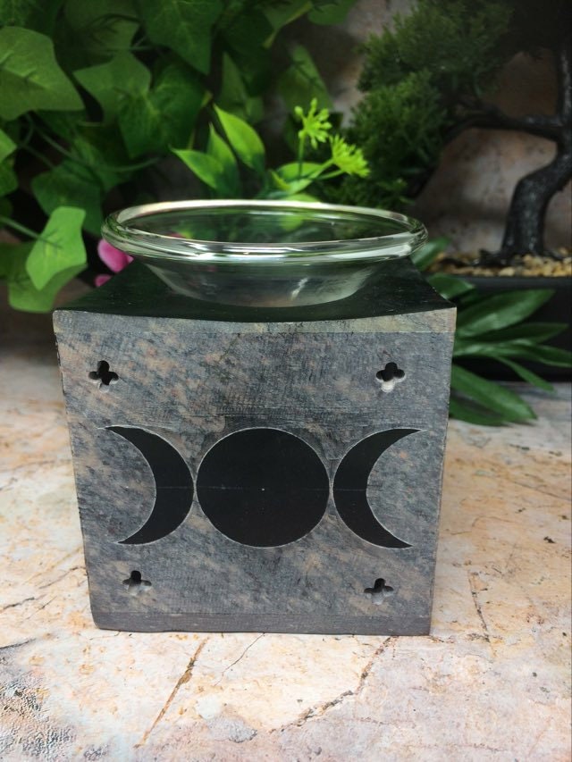 Soapstone Triple Moon Goddess Oil Burner Aromatherapy Home Decoration Pagan Wicca Altar Space Clearing-Osiris Craftworks