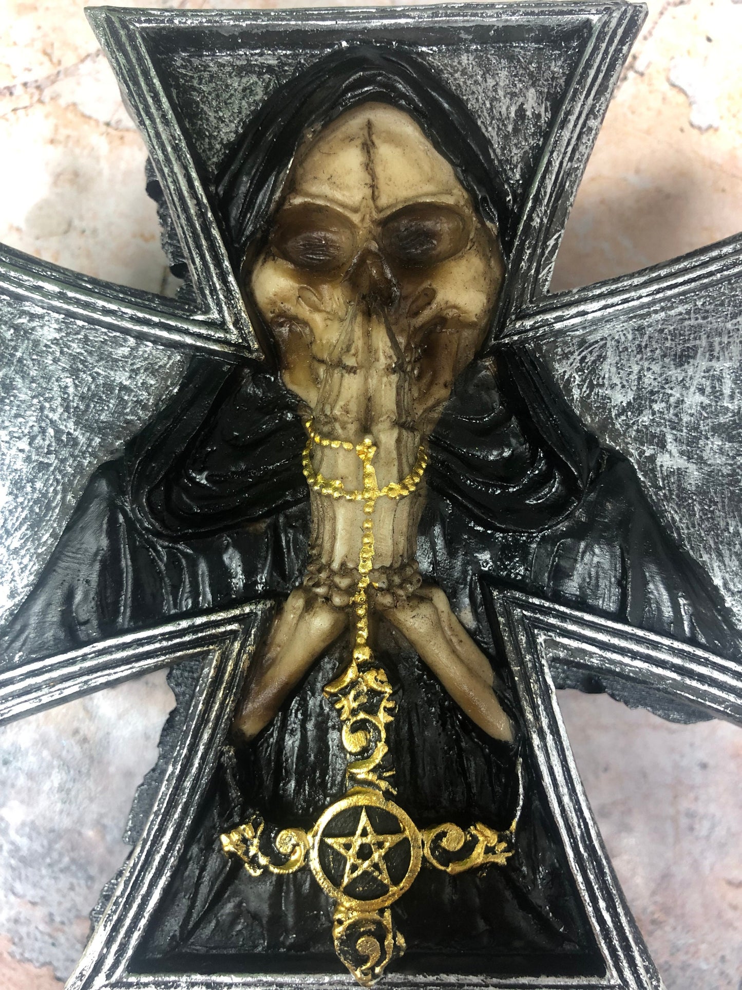 Dark Gothic Fallen Angel of Death Cross Trinket Box - Occult Grim Reaper Figure - Handmade Cold Cast Resin Mythical Decor-Osiris Craftworks