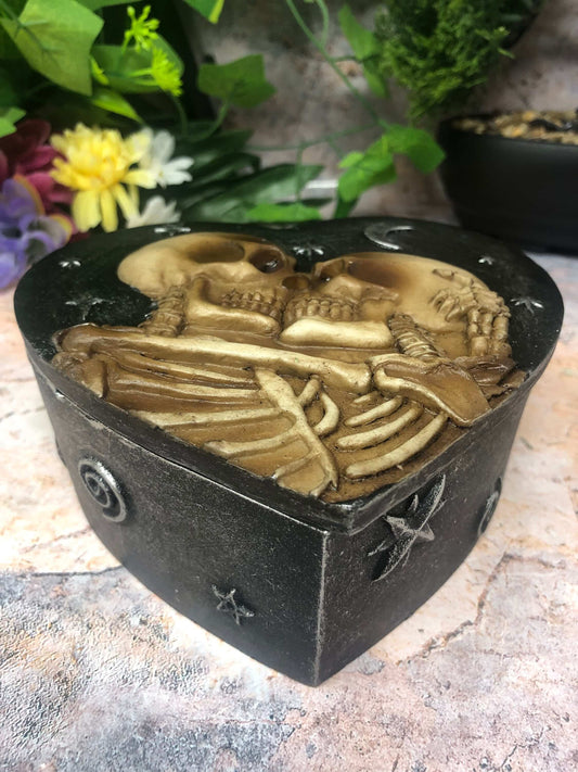 Skeleton Lovers Trinket Box Sculpture Skull Gothic Horror Secret Stash Till Death Us Do Part-Osiris Craftworks