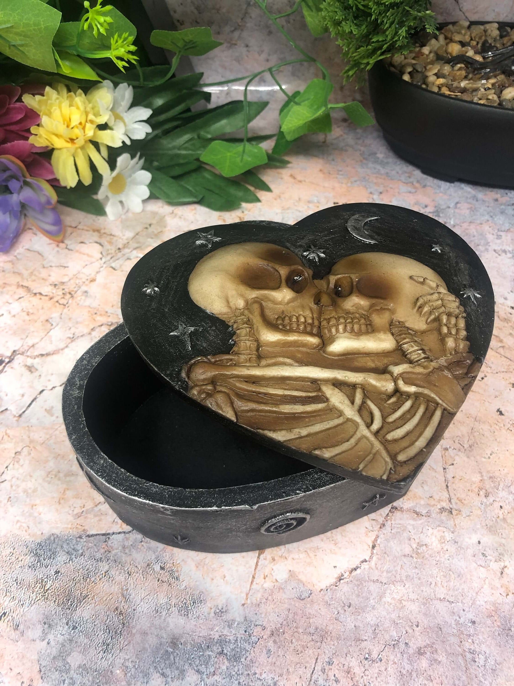 Skeleton Lovers Trinket Box Sculpture Skull Gothic Horror Secret Stash Till Death Us Do Part-Osiris Craftworks