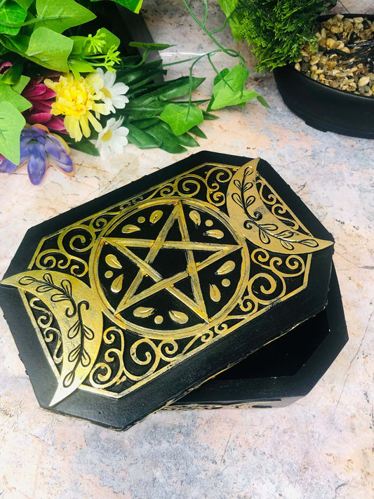 Triple Moon Goddess Pentagram Box Pagan Altar Wiccan Supplies Decoration Home Ornament-Osiris Craftworks