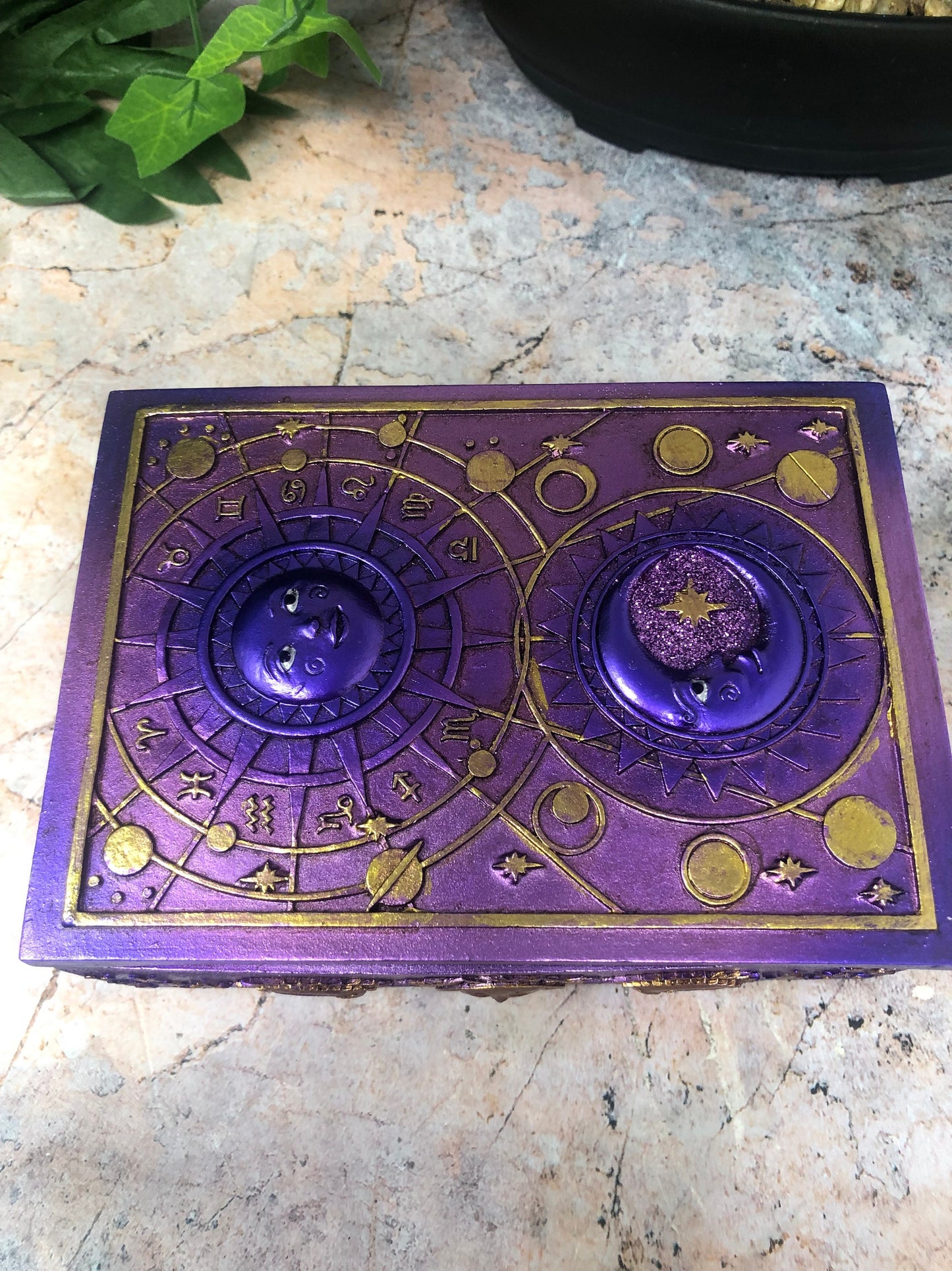 Mystical Sun and Moon Tarot Box Celestial Altar Decoration Home Ornament Wicca Pagan Style Purple Colour-Osiris Craftworks