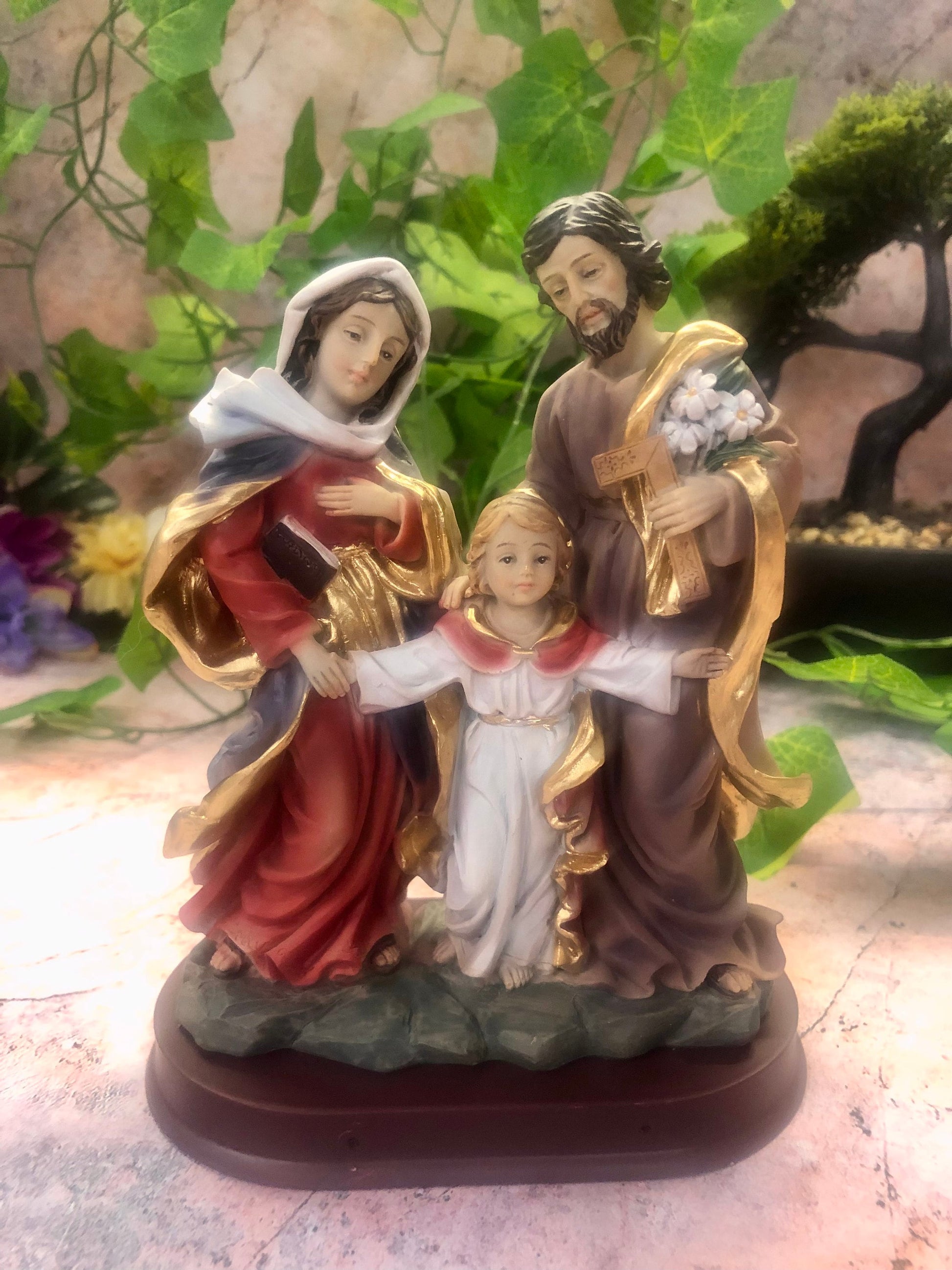 Holy Family Statue of the Virgin Mary with Joseph and Jesus Religious Ornament Figure Home Decor 15 cm-Osiris Craftworks