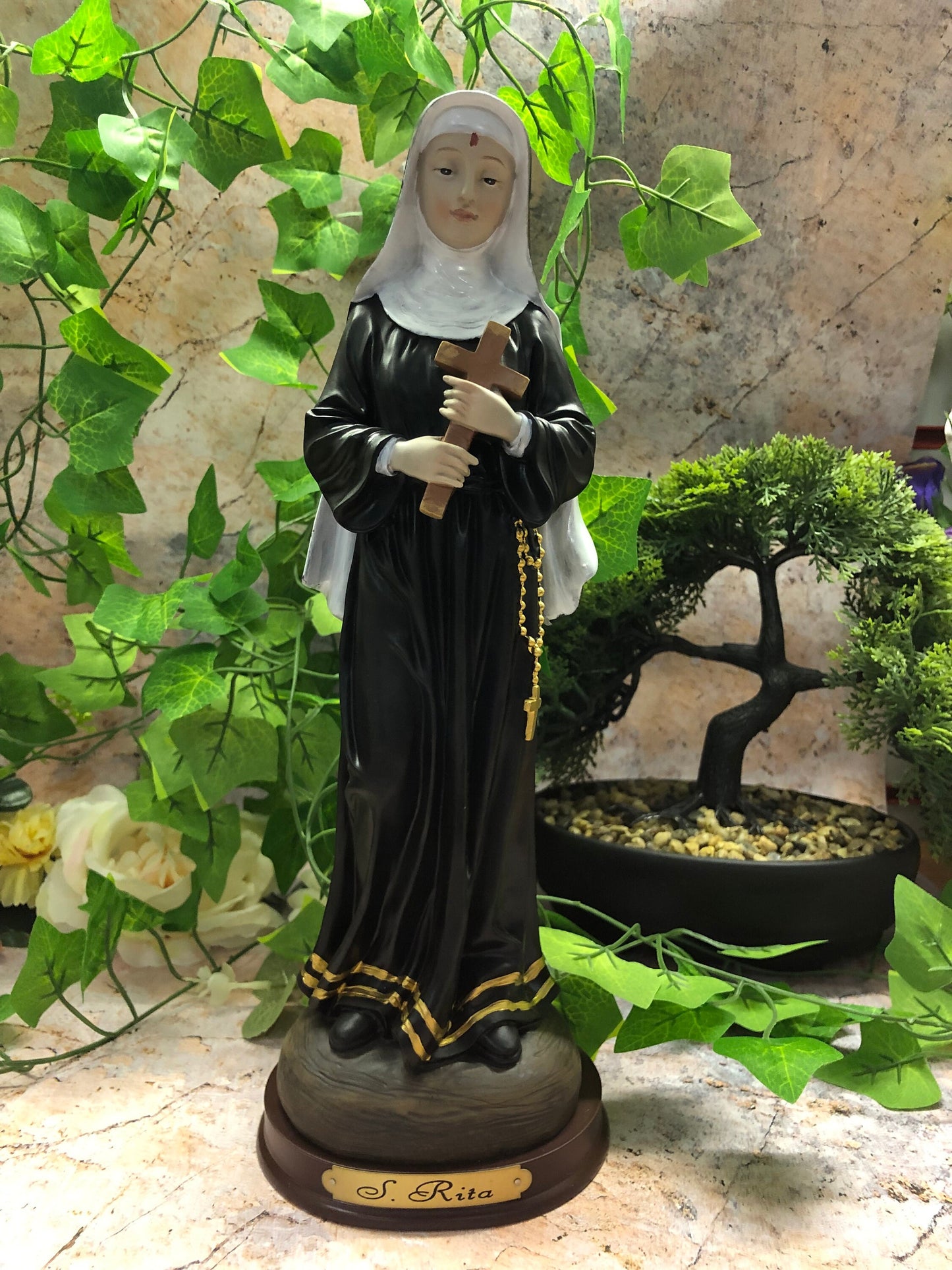 Santa Rita of Cascia Statue Catholic Saint Sculpture Religious Ornament Figurine for Home or Chapel 30 cm-Osiris Craftworks