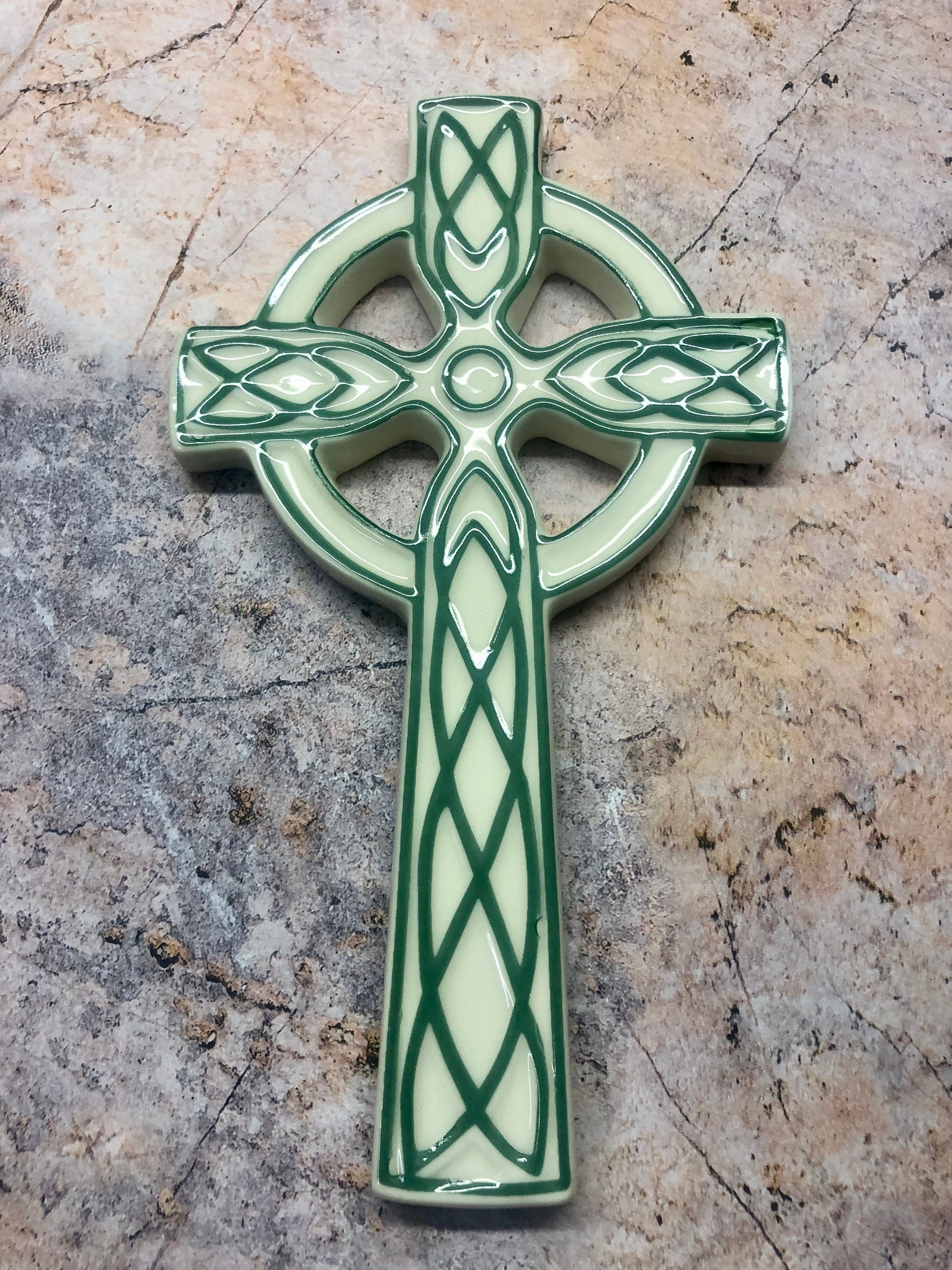 Celtic Cross Wall Plaque - Beautiful Ceramic Sculpture for Religious Devotion in Your Home or Chapel-Osiris Craftworks