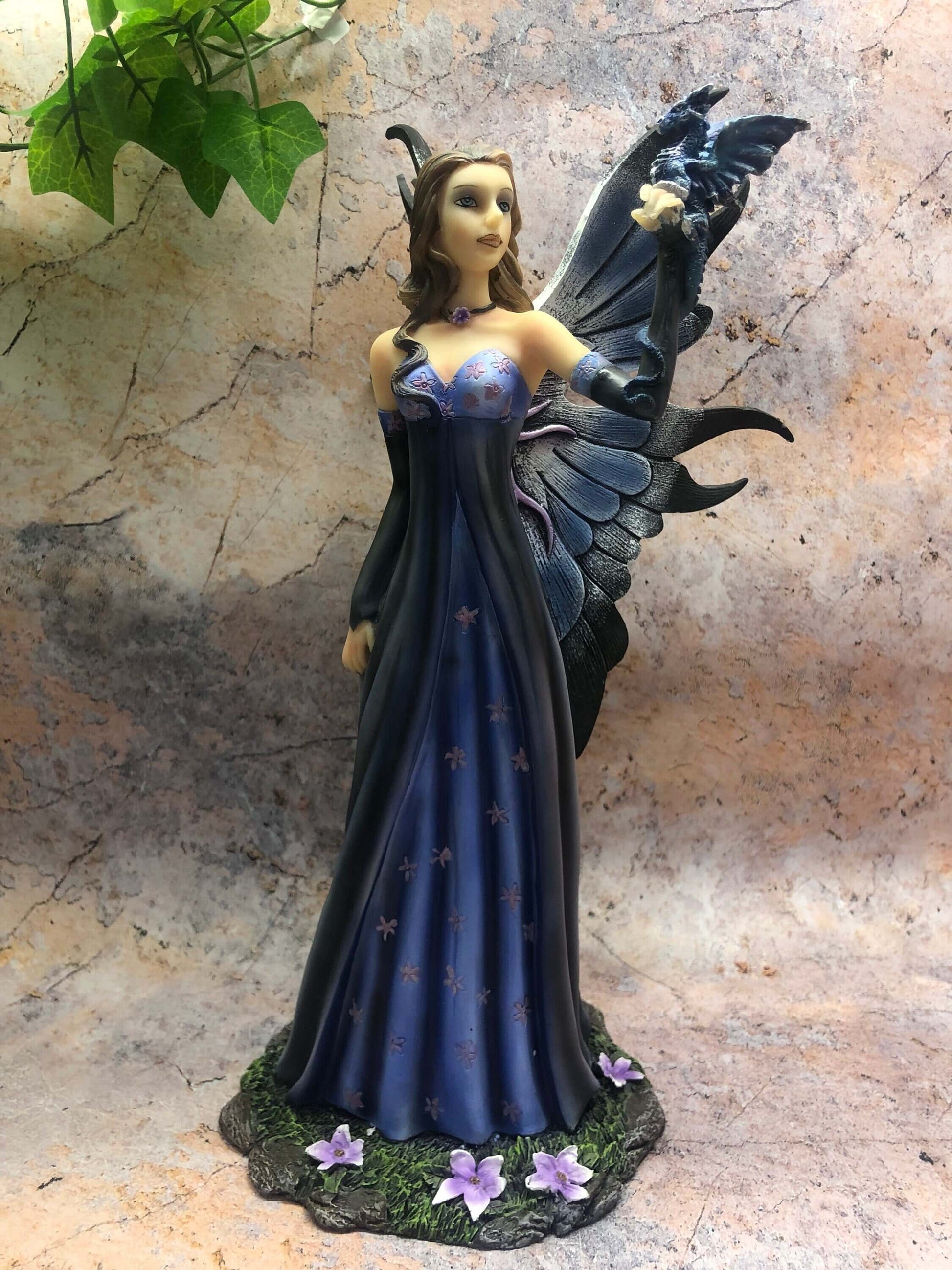 Elegant Enchanted Forest Fairy with Dragon Companion Figurine – Whimsical Enchantress Statue – Ethereal Home Decor, Fantasy Lover's Dream