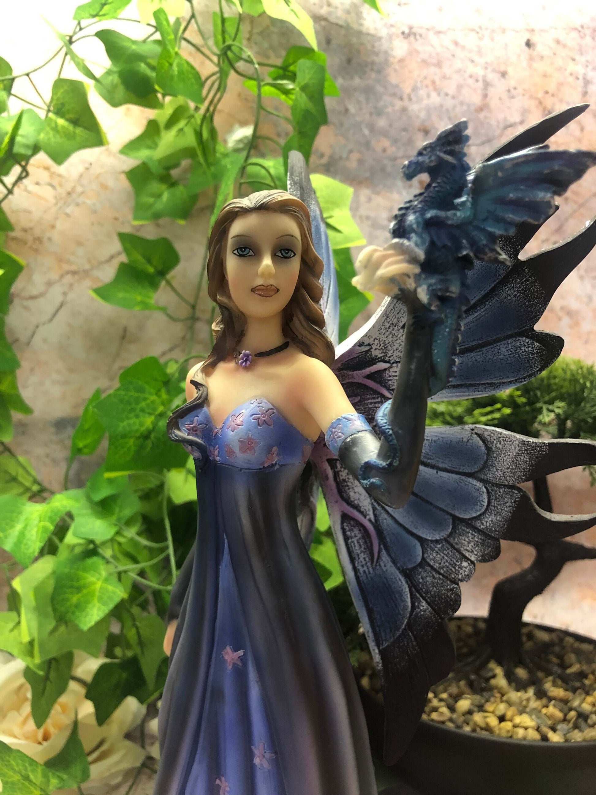 Elegant Enchanted Forest Fairy with Dragon Companion Figurine – Whimsical Enchantress Statue – Ethereal Home Decor, Fantasy Lover's Dream