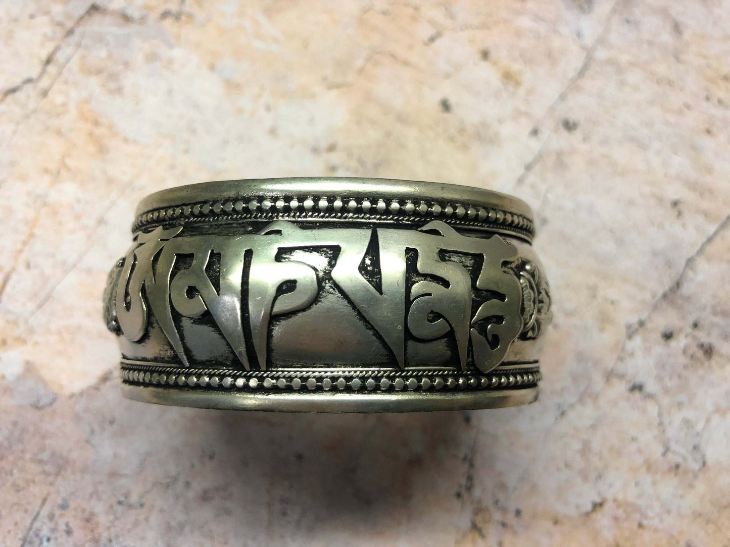 Antique Effect Om Adjustable Healing Bangle Hand Made in Tibet