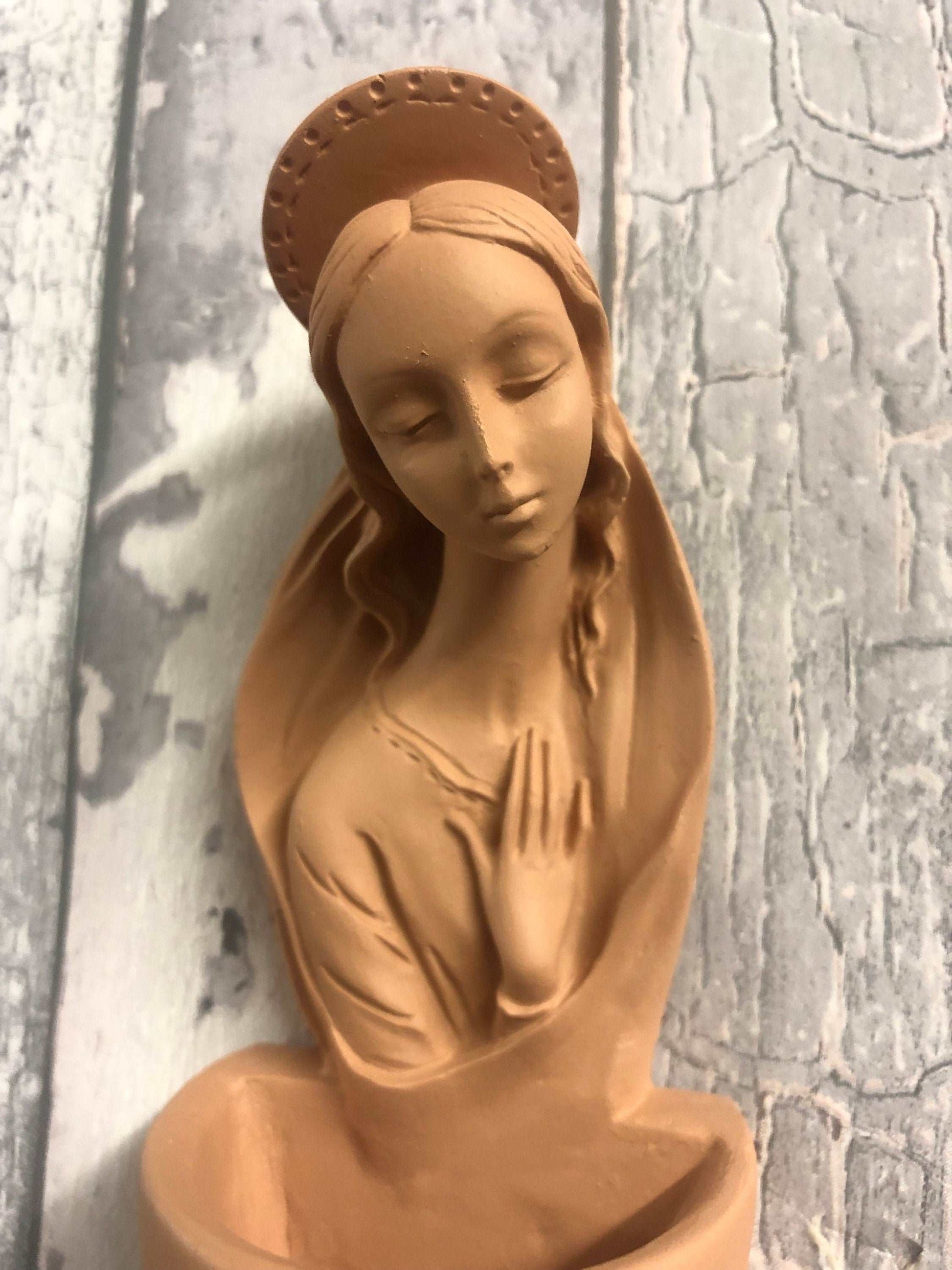 Blessed Virgin Mary Water Font Wall Plaque, Madonna Ceramic Statue Ornament, Holy Figurine, Spiritual Home Decor, Sacred Art Devotional Gift-Osiris Craftworks