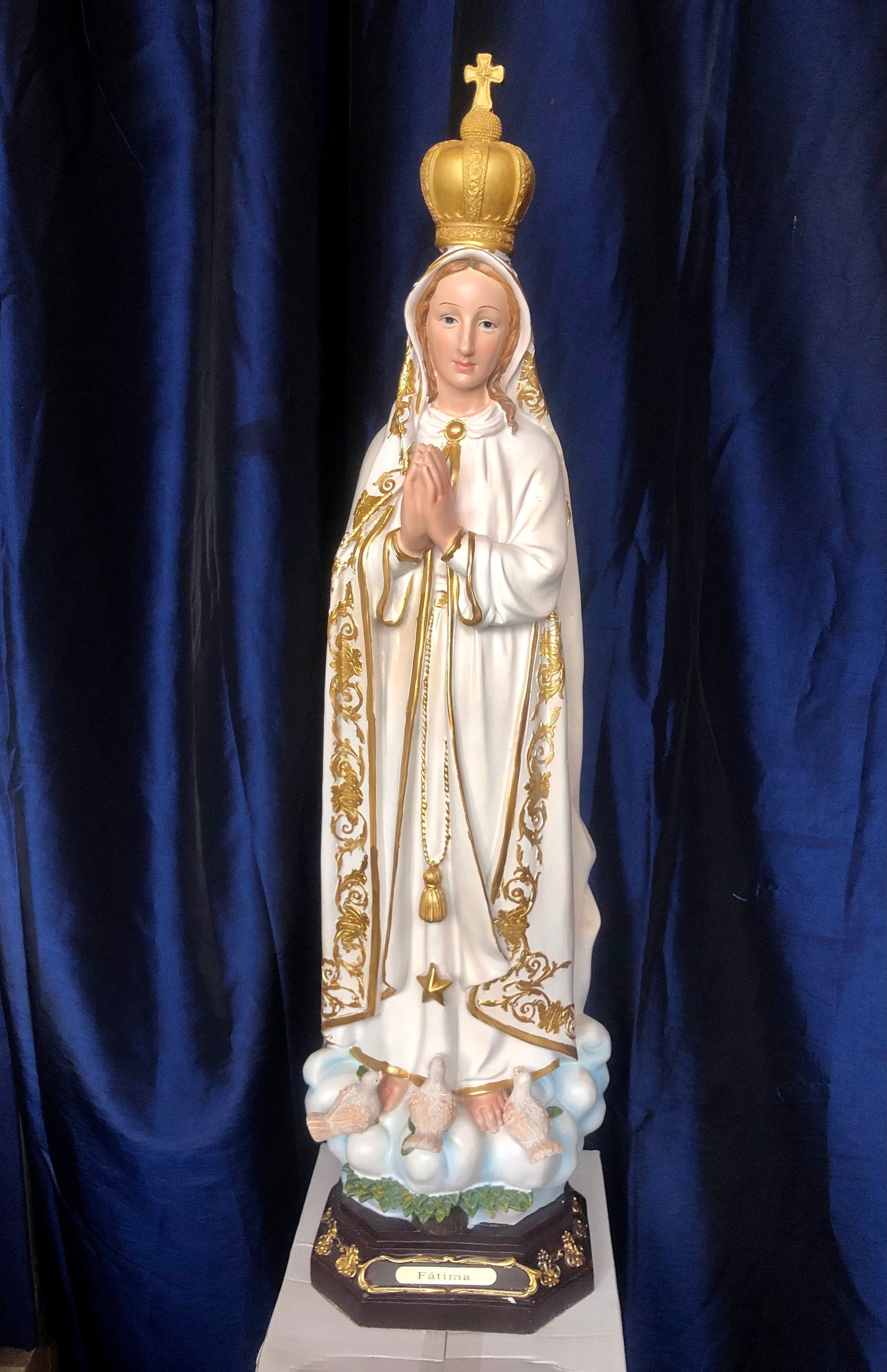 Große Statue Unserer Lieben Frau von Fatima – 70 cm handgefertigte religiöse Skulptur aus Kunstharz, elegante katholische Wohndekoration