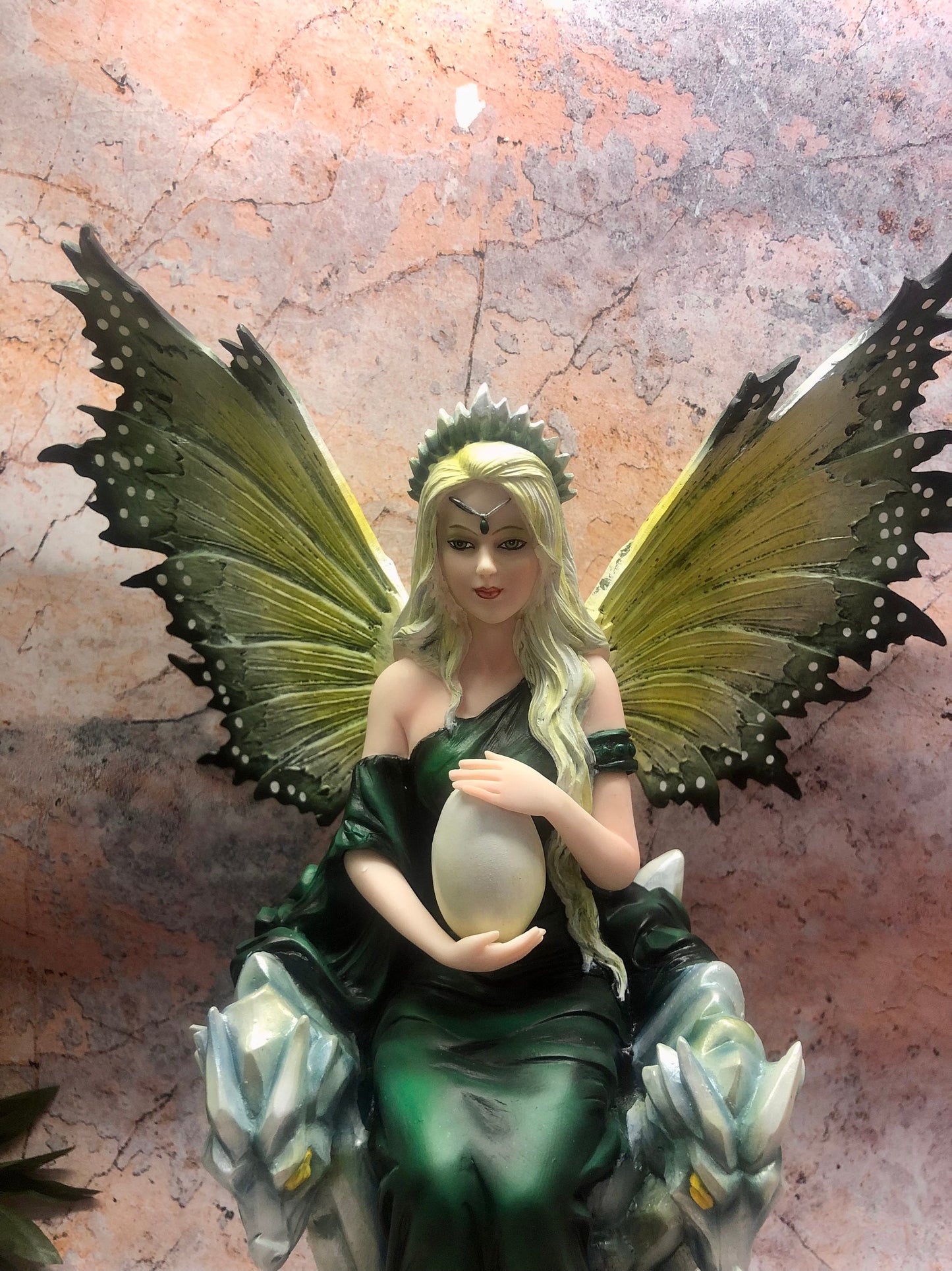 Emerald Enchantress Fairy Statue, Dragon Queen Figurine, Mythical Sculpture, Fantasy Ornament, Enchanted Creature Decor, Elegant Green Fairy